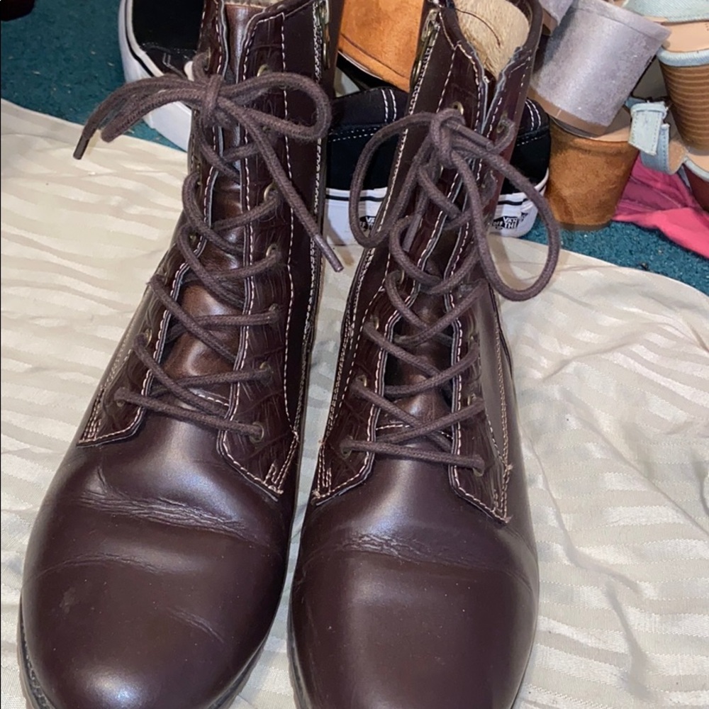Brown Lace Up and Zipper Combat Boots